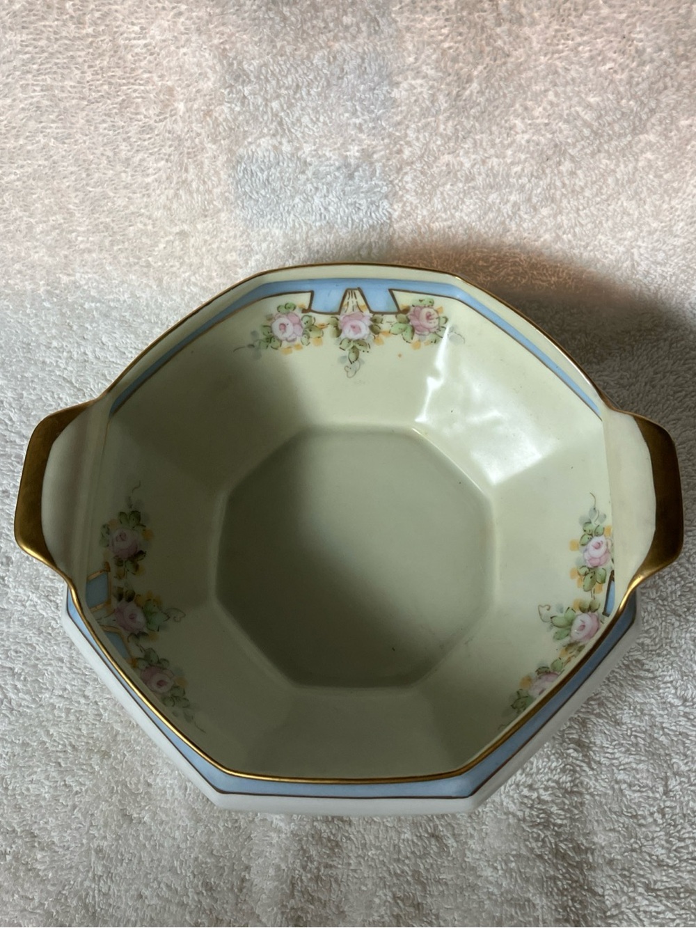 Meito Handpainted in Japan Fine China Serving bowl Octagonal Handled